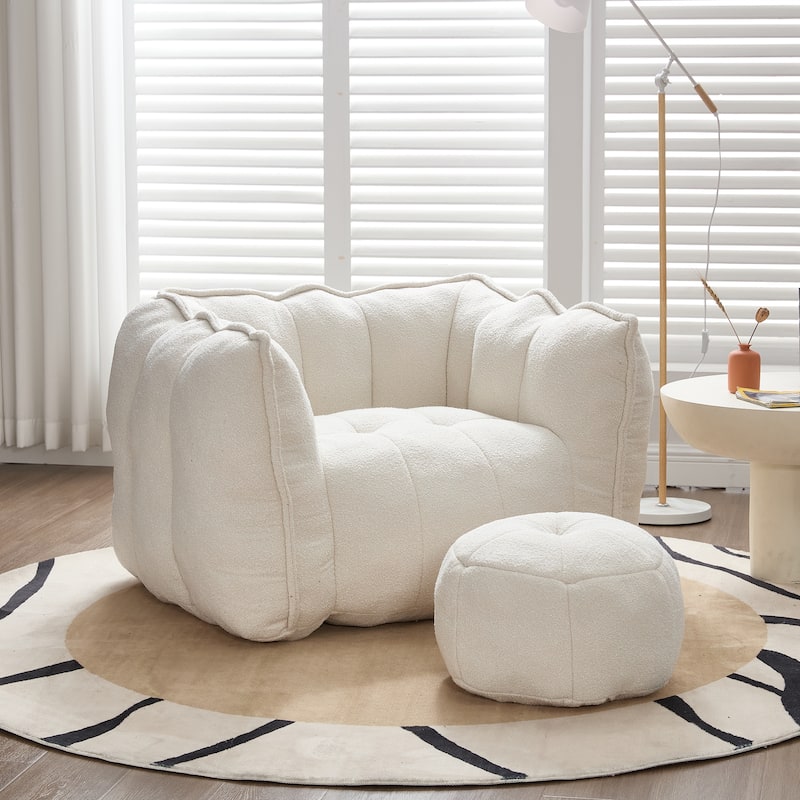 Soft Bean Bag Chair With High Resilient Foam(Chips)For Living Room And Bedroom,Comfortable Square Lazy Sofa With Footstool