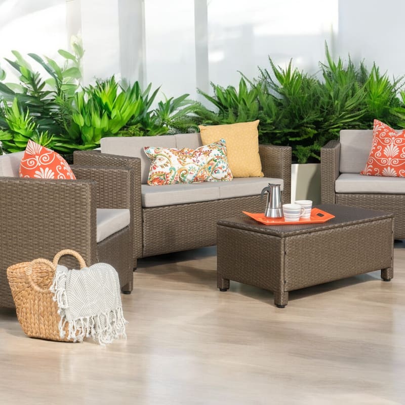 4-Piece Outdoor Sofa Set with Cushions, PE Wicker Rattan Seating Group with Loveseat - Backyard, Patio, or Garden