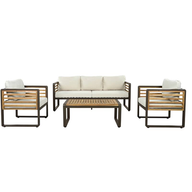 5-Person Outdoor Conversation Set with Removable Cushions and Stylish Metal Frame and Acacia Wood