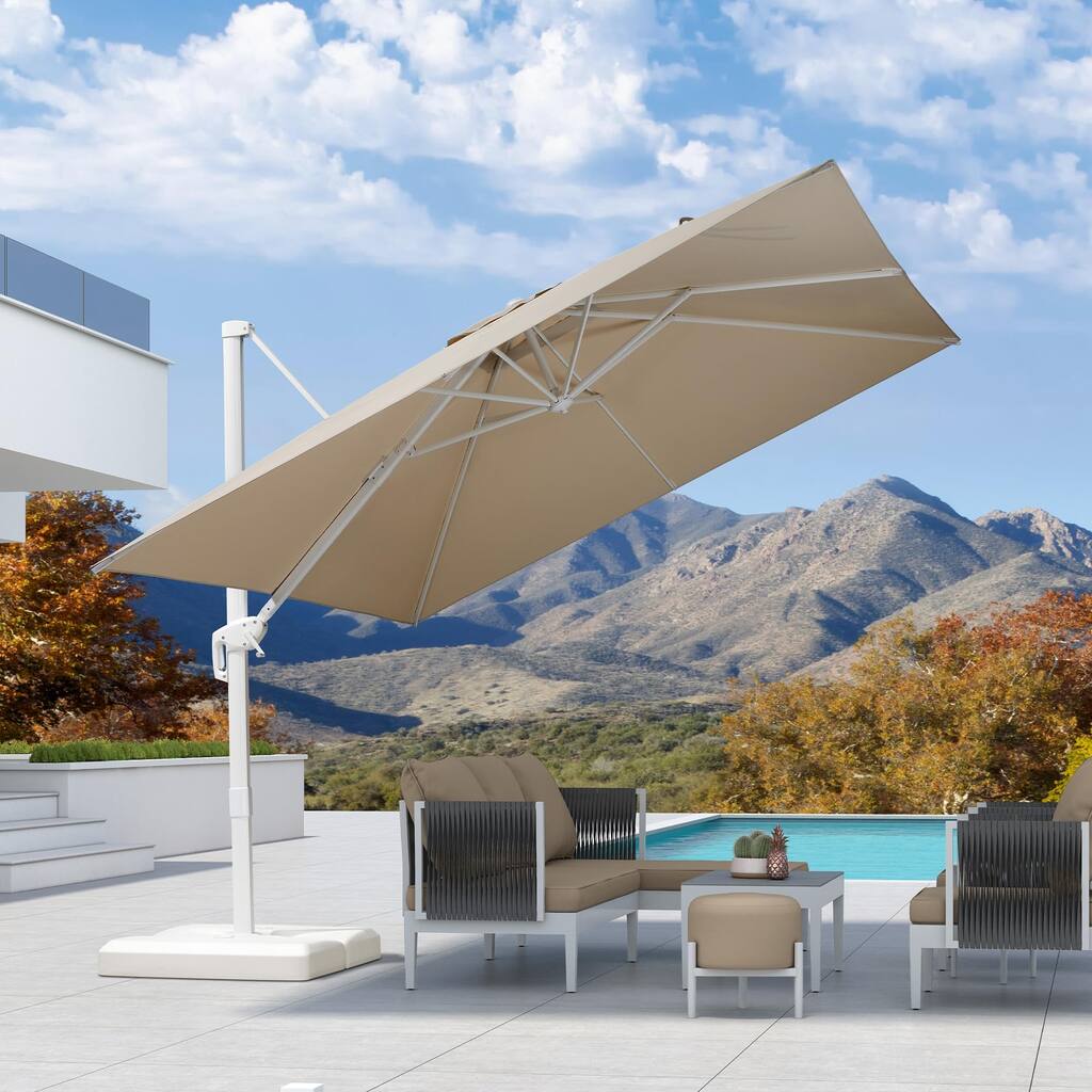 PURPLE LEAF 8 ft White Cantilever Patio Umbrella with 360 Degree Rotation With Base