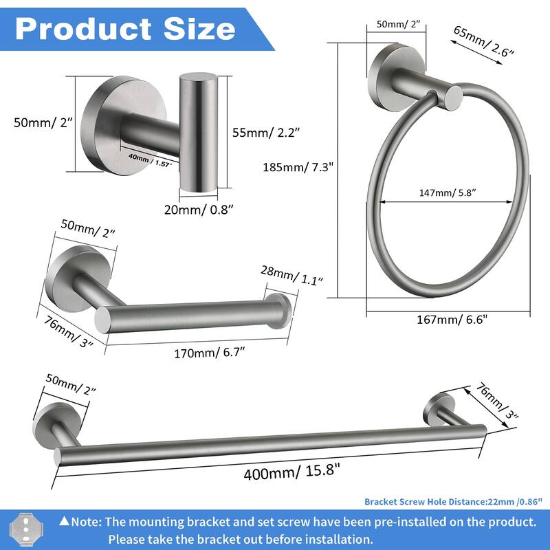 5-Piece Bath Hardware Set Towel Bar Towel Holder Set in Stainless Steel