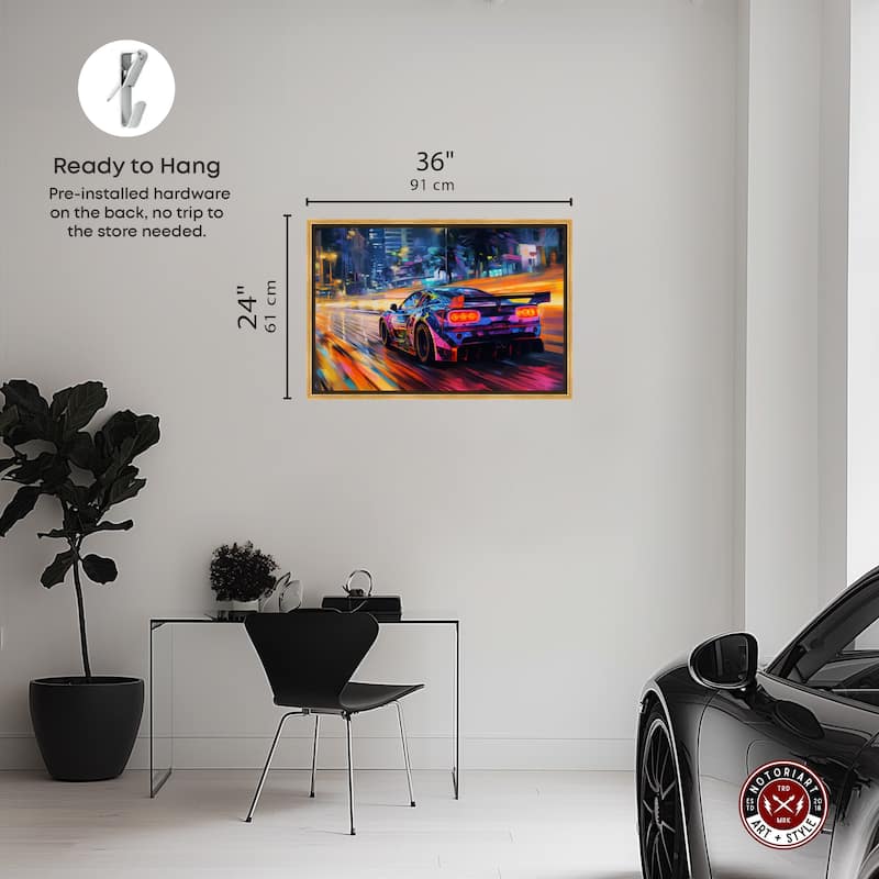Notoriart Night Drive Vibes Framed Car 1 Piece Canvas Wall Art