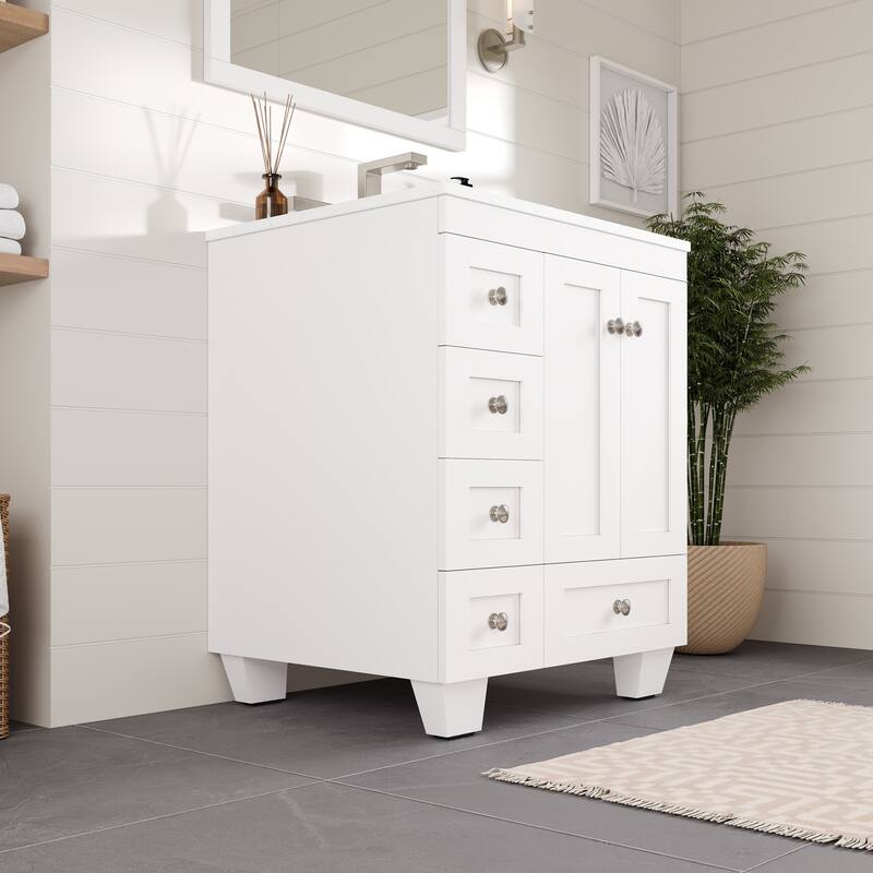 Eviva Acclaim Single Sink Bath Vanity with Carrara Quartz Top and Undermount Porcelain Sink