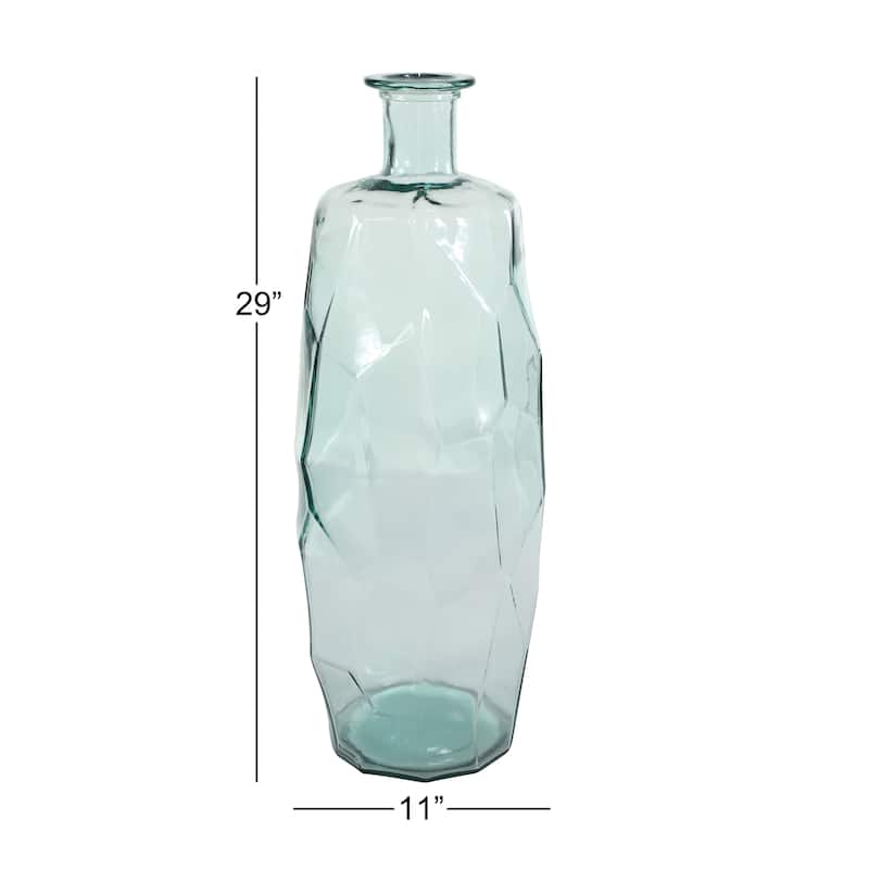 Recycled Glass Handmade Tall Spanish Bottleneck Decorative Vase - Blue, Teal, Clear - Roche River Decor