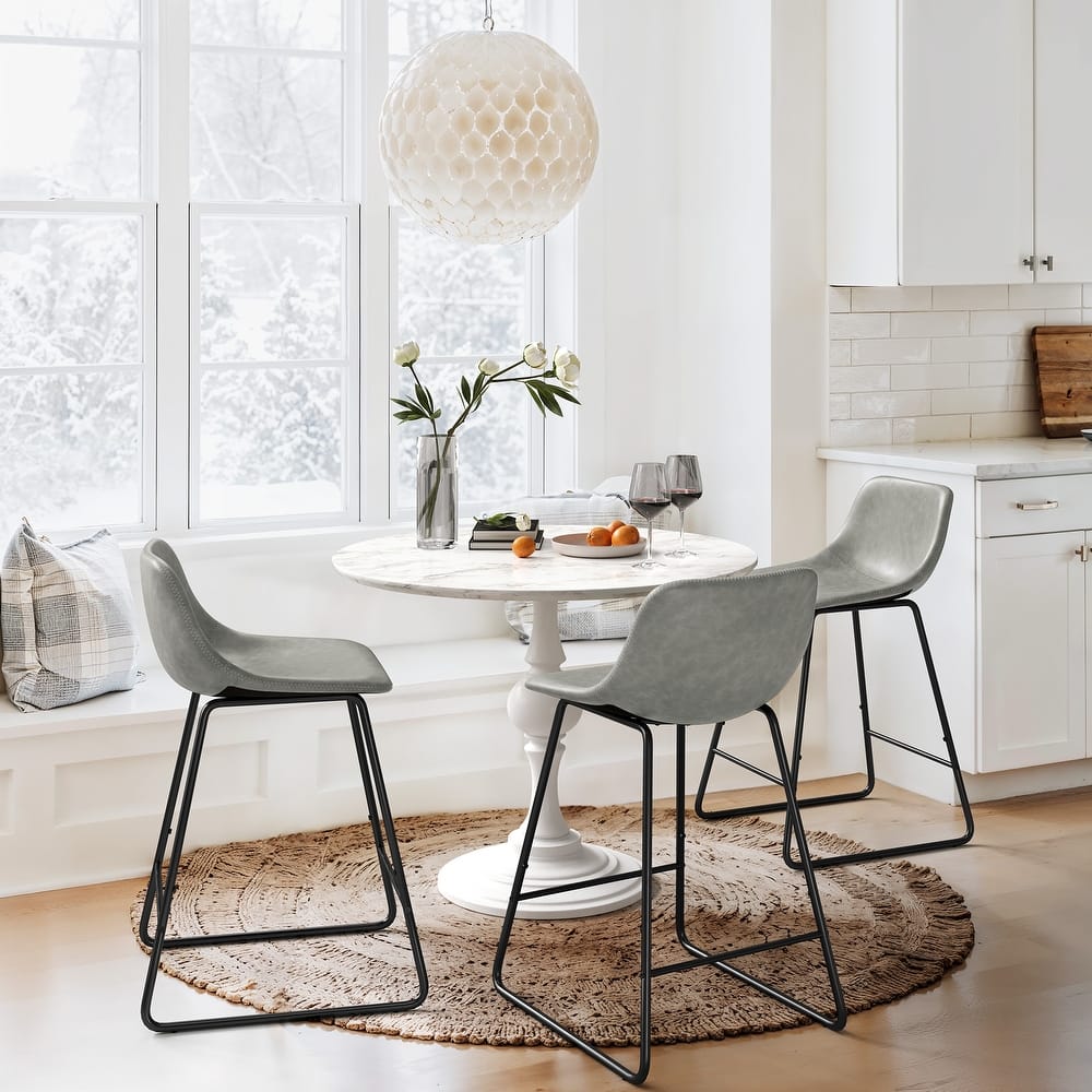 Modern 24.in Counter Height Bar Stool with PU Leather and Metal Frame Barstools for Kitchen Island