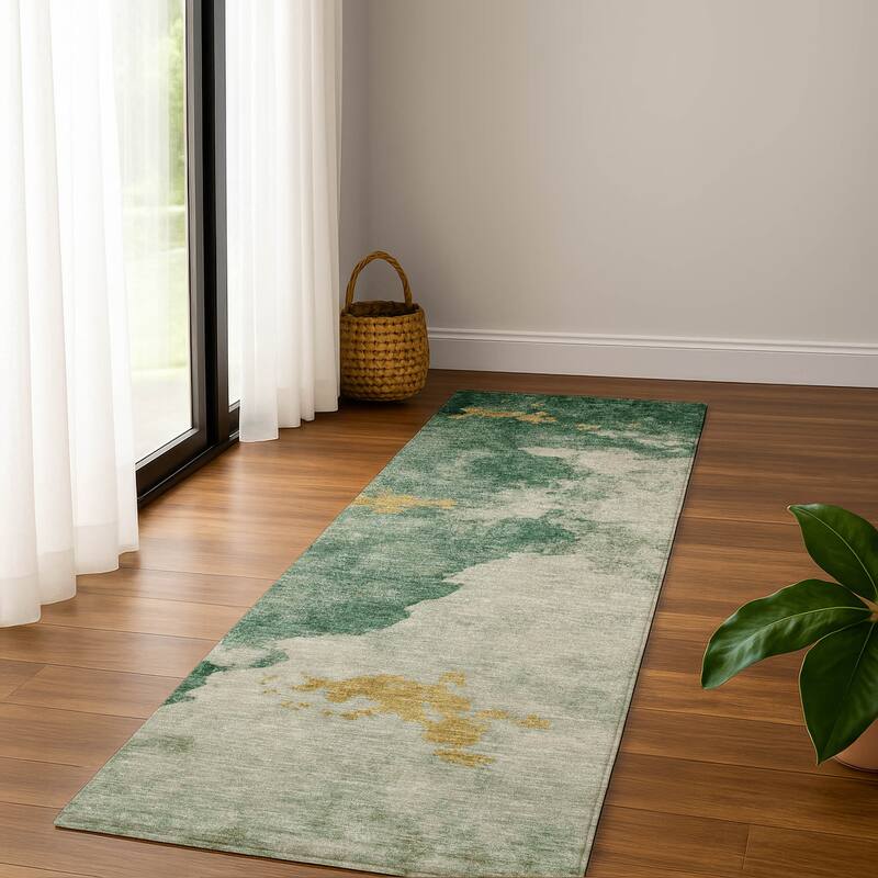 Premium Washable Super Soft Modern Storm Mayfield Rug - Emerald - 2'3" x 7'6"
