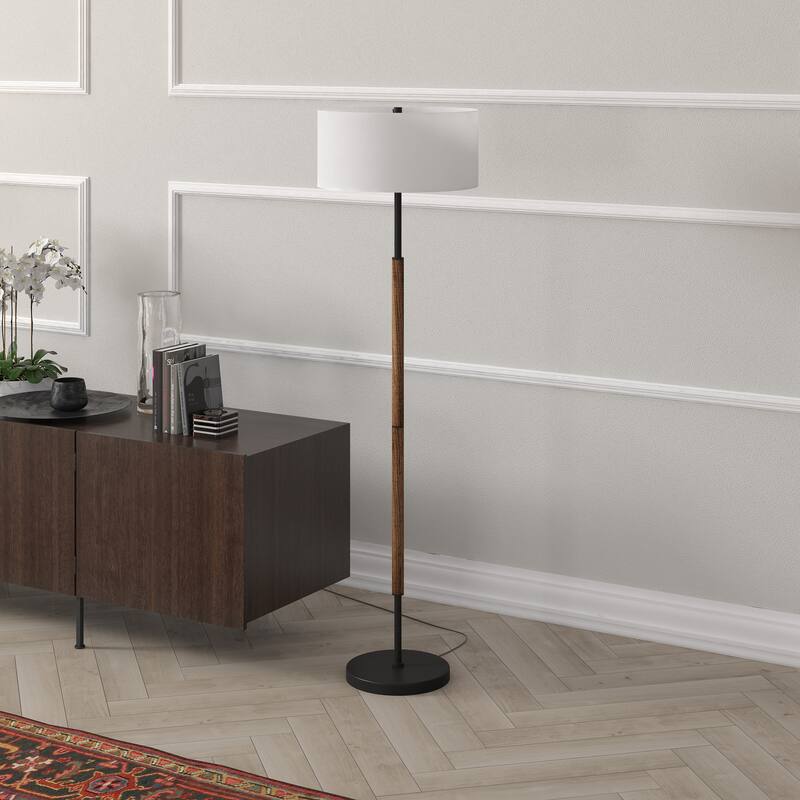 Simone 2-Light Floor Lamp - Blackened Bronze/Rustic Oak