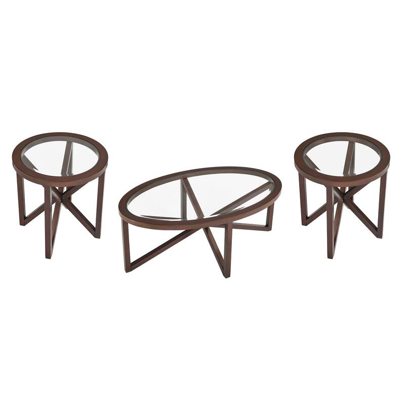 Roomfitters Modern Round Tempered Glass Coffee Table with Solid Wood Base, Clear Top Accent Table for Living Room