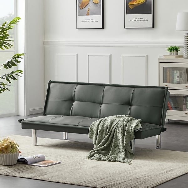 Convertible Futon Sofa Bed PU Leather Armless Folding Sofa Sleeper Sofa ...