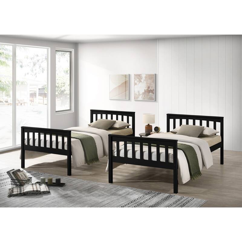 Clayfell Ames Twin Over Twin Solid Wood Bunk Bed Frame, Convertible, Sturdy Guardrails, Easy Assembly