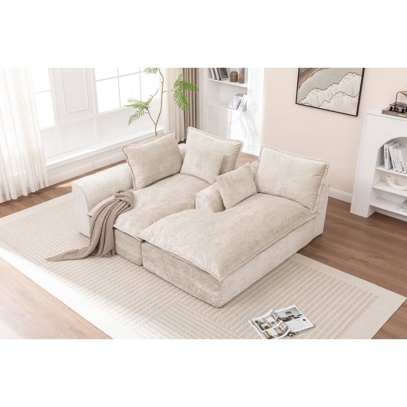Modular Cloud Sectional Couch with L-Shape Chaise, Chenille Upholstered Boneless Sofa, Compressed Deep Seat Sofa with Pillows