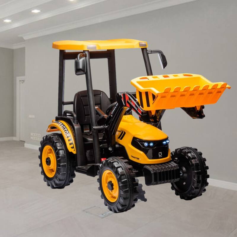 24V Kids Ride-On Tractor with Trailer, Battery-Powered Excavator Toy, Front Loader, and Bright Headlights for Toddlers