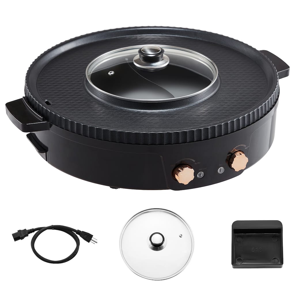 2.5L Electric Hot Pot Grill Combo with Non-Stick Surface and Dual Temp Control Ideal for Hot Pot and BBQ - 16.34” x 6.3”