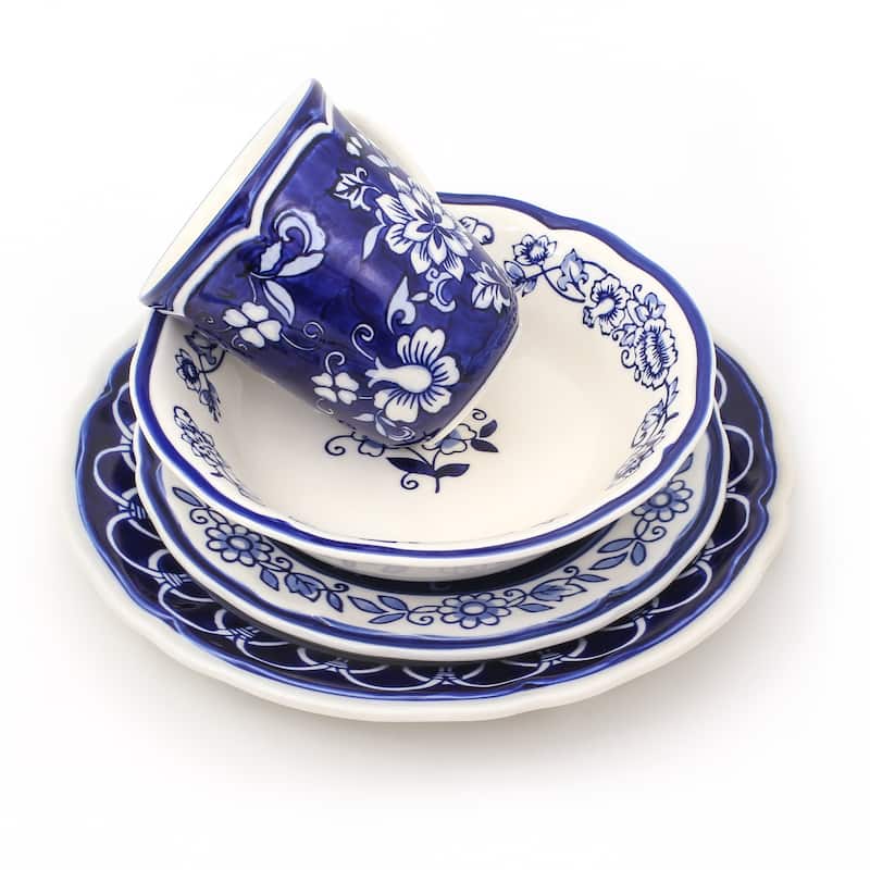 Euro Ceramica Blue Garden 16 Piece Dinnerware Set (Service for 4)