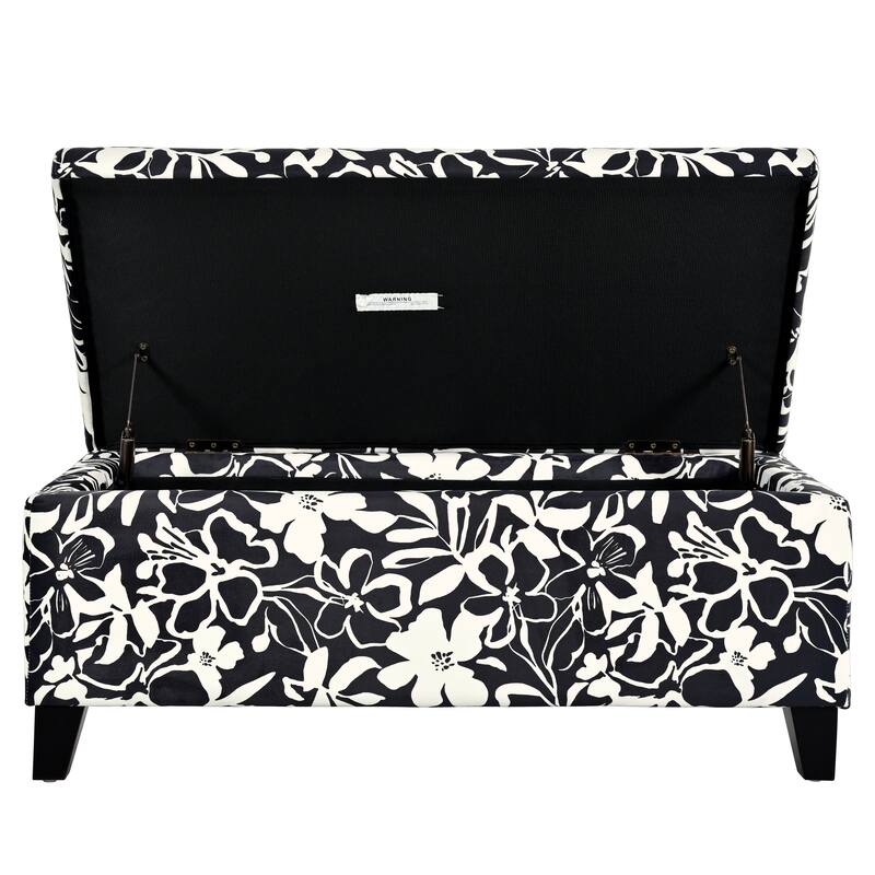 Luxury Storage Ottoman with Floral Patterned Fabric - Black Floral,White