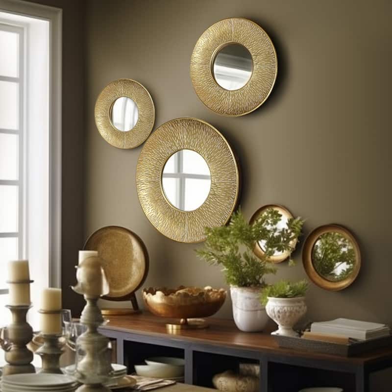 3-Piece Gold Metal Round Wall Mirror Set - 22.25" Diameter x 2.36" D