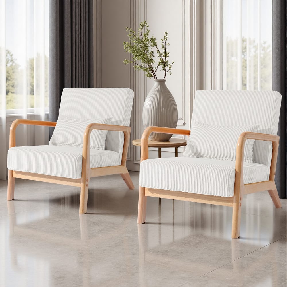 2 Set Upholstered Lounge Arm Chair with Pillow - Set of 2