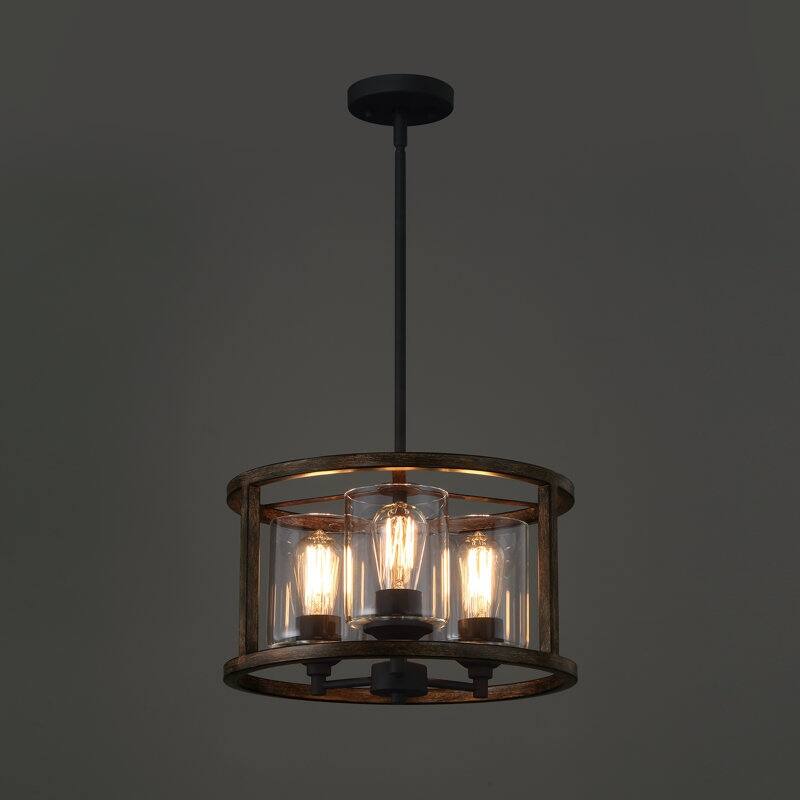 Acroma - 3 Light Steel & Glass Dimmable Drum Chandelier