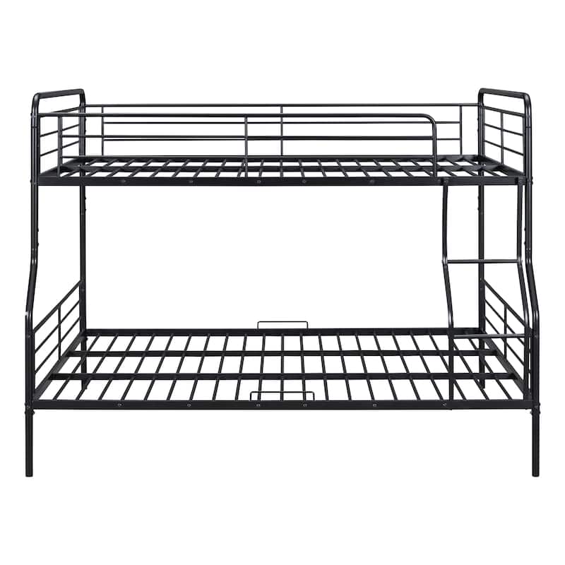 Full XL Over Queen Metal Bunk Bed with Ladder & High Guardrail, Heavy-Duty Metal Bunk Bed Dormitory Apartment Iron Frame Bed