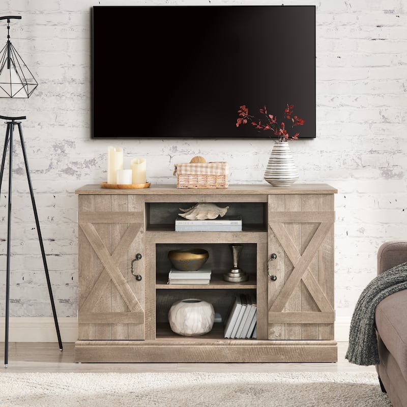 Barn Door TV Stand Wood Entertainment Center Retro Media Console Table