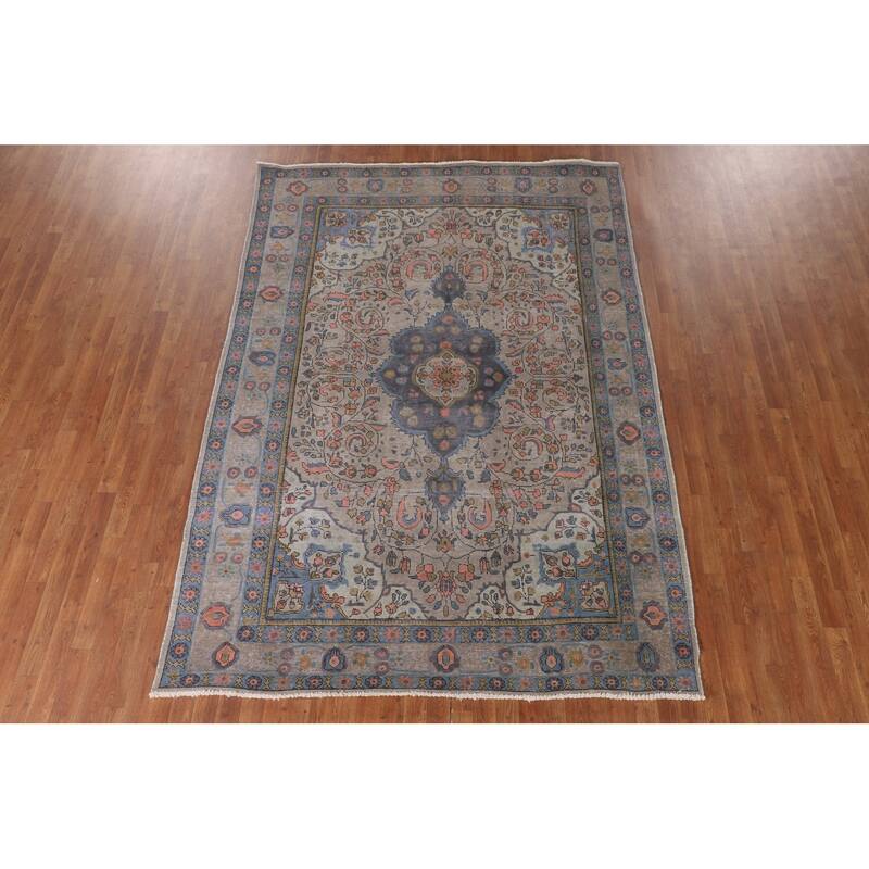 Distressed Over-Dyed Tabriz Persian Vintage Rug Handmade Wool Carpet - 6'9"x 9'6"