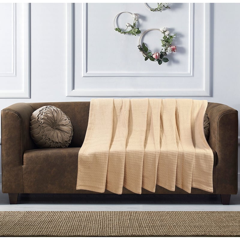 100% Cotton Blanket Basket Weave Stylish Design Soft Cozy Comfortable All Season Light Weight Spread Quilt Bed & Couch/Sofa