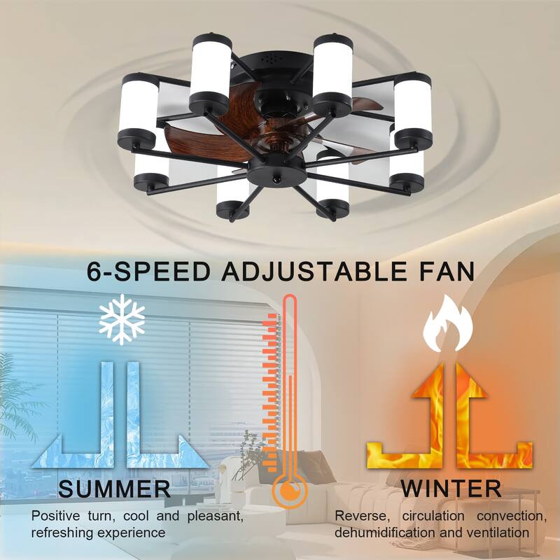 Modern Ceiling Fan Light with 5 Blades and Remote Control, Cylindrical Fixture for Bedroom and Living Room