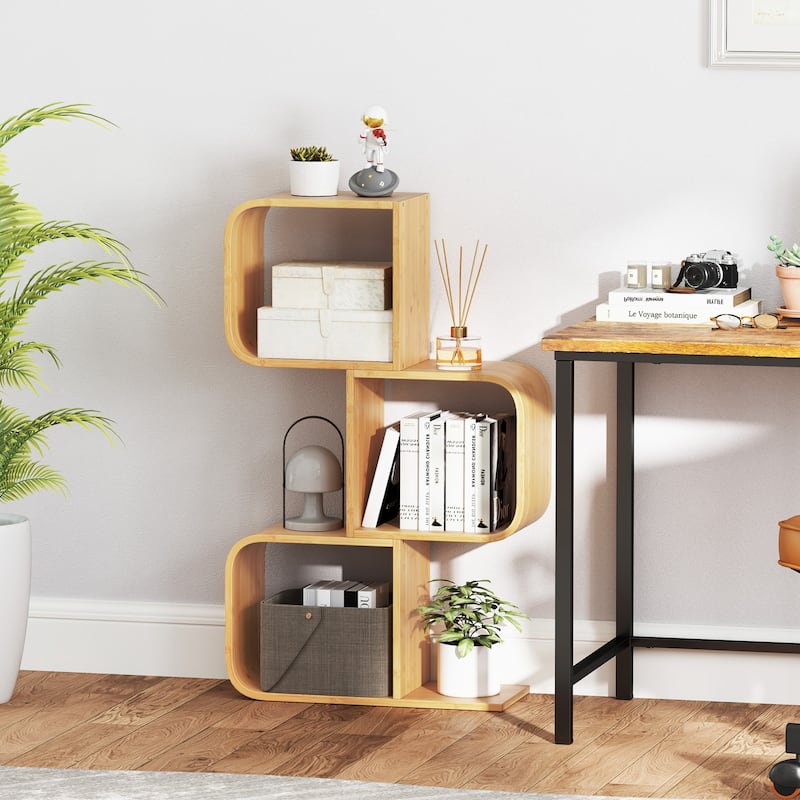 Costway 1/2 PCS 2 Tier S-Shaped Bookcase with 2 Open Cubes Geometric