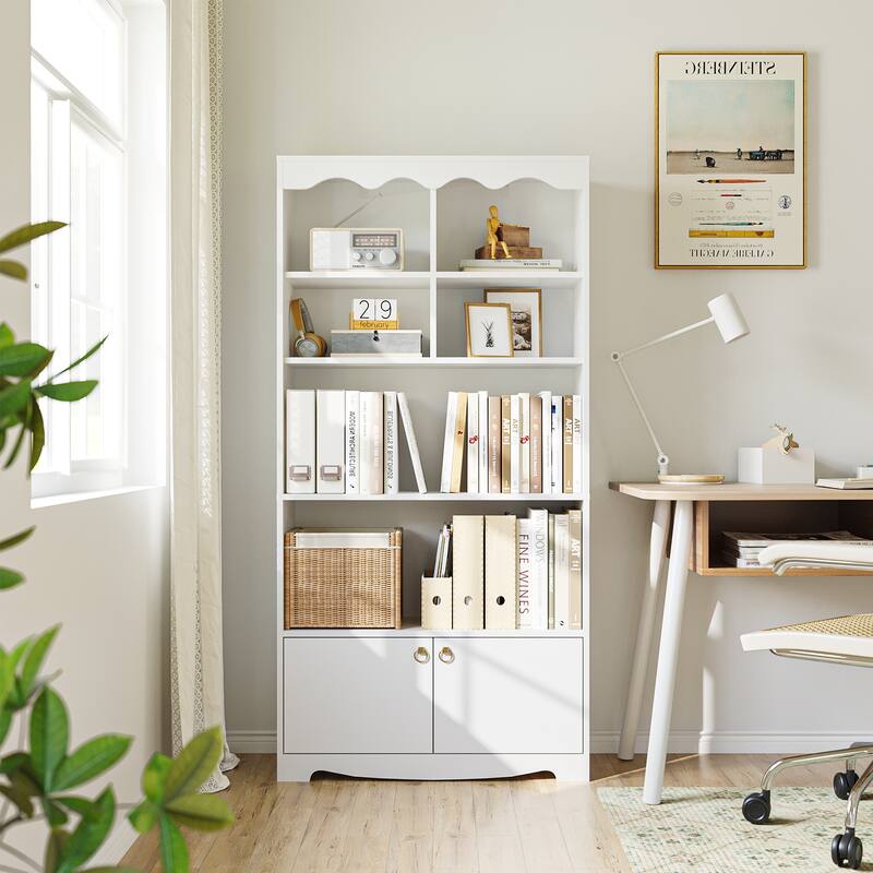 5 Tier Open Bookshelf Storage Organizer with Doors