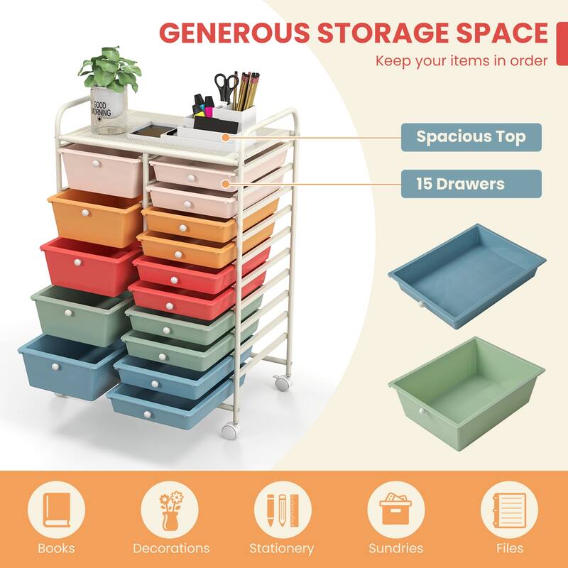 Costway 15 Drawer Rolling Storage Cart Tools Scrapbook Paper Office - See Details