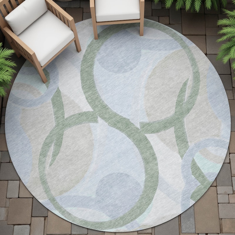 Machine Washable Indoor/Outdoor Contemporary Deco Chantille Rug - Sage - 8' x 8'