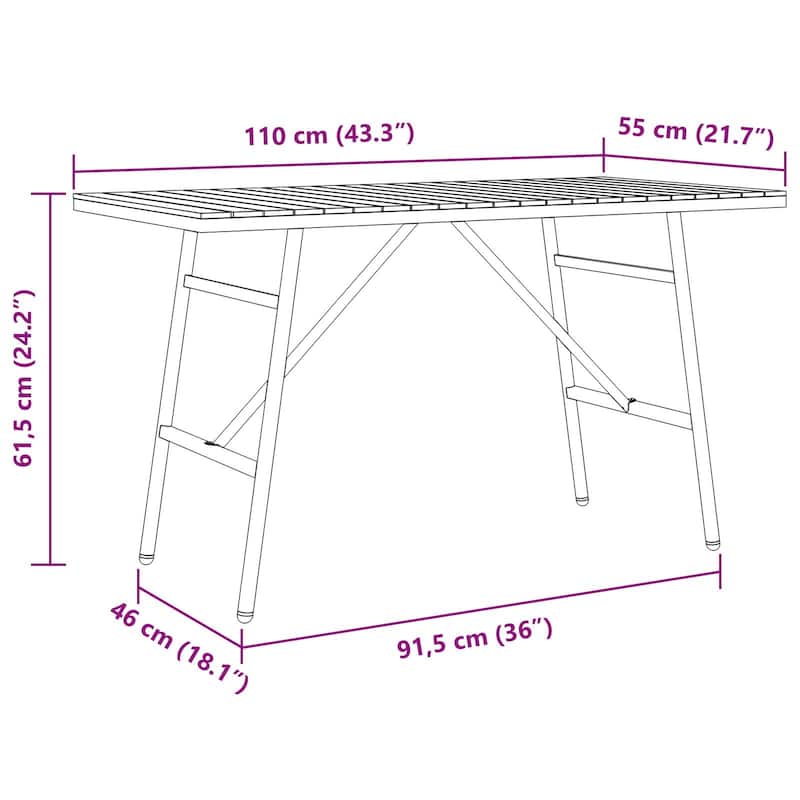 vidaXL Dining Table - Black, 43.3x21.7x24.4 in, Made from Solid Acacia Wood - 43.3 x 21.7 x 24.4 in