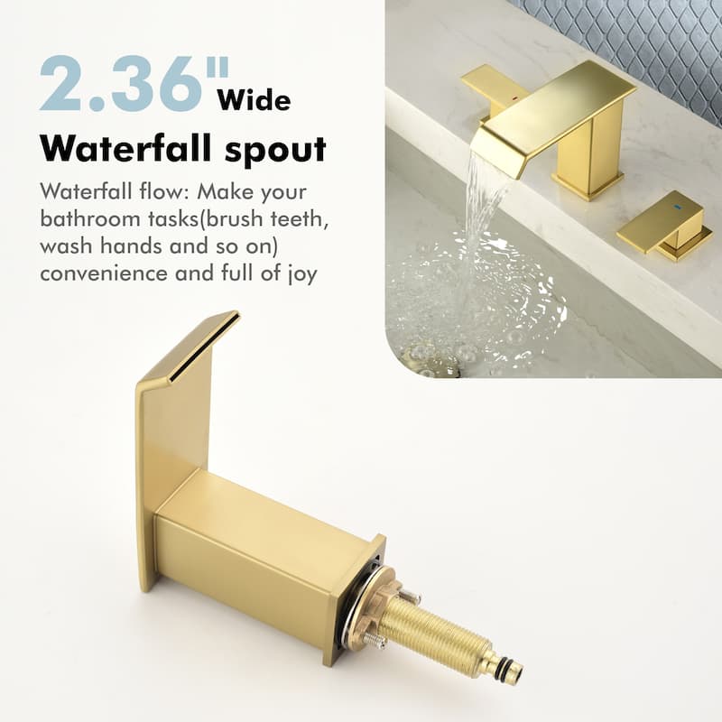 8 Inch Widespread Waterfall Bathroom Faucet with Drain Assembly Kit Modern Double Handle 3 Holes Bathroom Sink Basin Vanity Taps