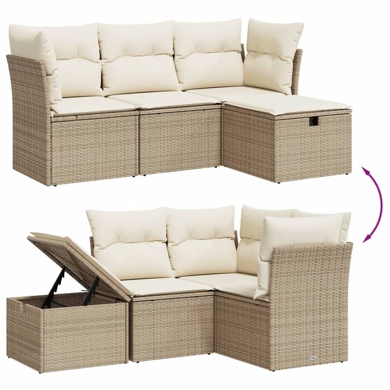 vidaXL Patio Sofa Set with Cushions Outdoor Furniture 4 Piece Poly Rattan