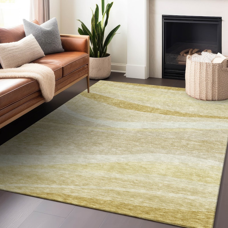 Machine Washable Indoor/ Outdoor Contemporary Deco Chantille Rug - Wheat - 2'6" x 3'10"