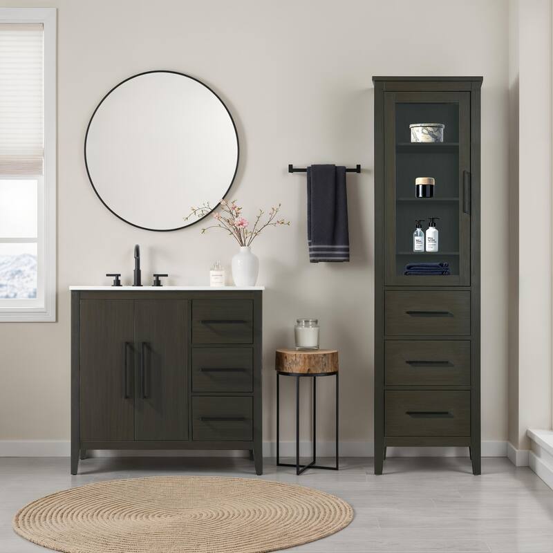 Laura 16-28 Inch Bath Storage Glass Cabinet