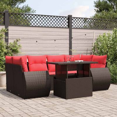 vidaXL Patio Sofa Set with Cushions and Table Outdoor 7 Piece Poly Rattan - 24.4 x 24.4 x 27.2