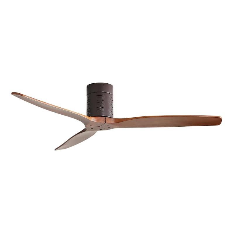 52" Flush Mount Ceiling Fan with Remote Control, 3 Reversible Wood Blades Ceiling Fan without Light - Coffee