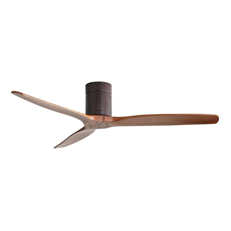 52 inch Flush Mount Ceiling Fan without Light, Indoor/Outdoor Solid Wood Remote Control Ceiling Fan with 3 Reversible Blades