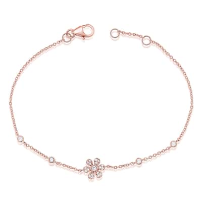 Joelle Collection Diamond Flower Adjustable Bracelet 14K Rose Gold 0.16 ct