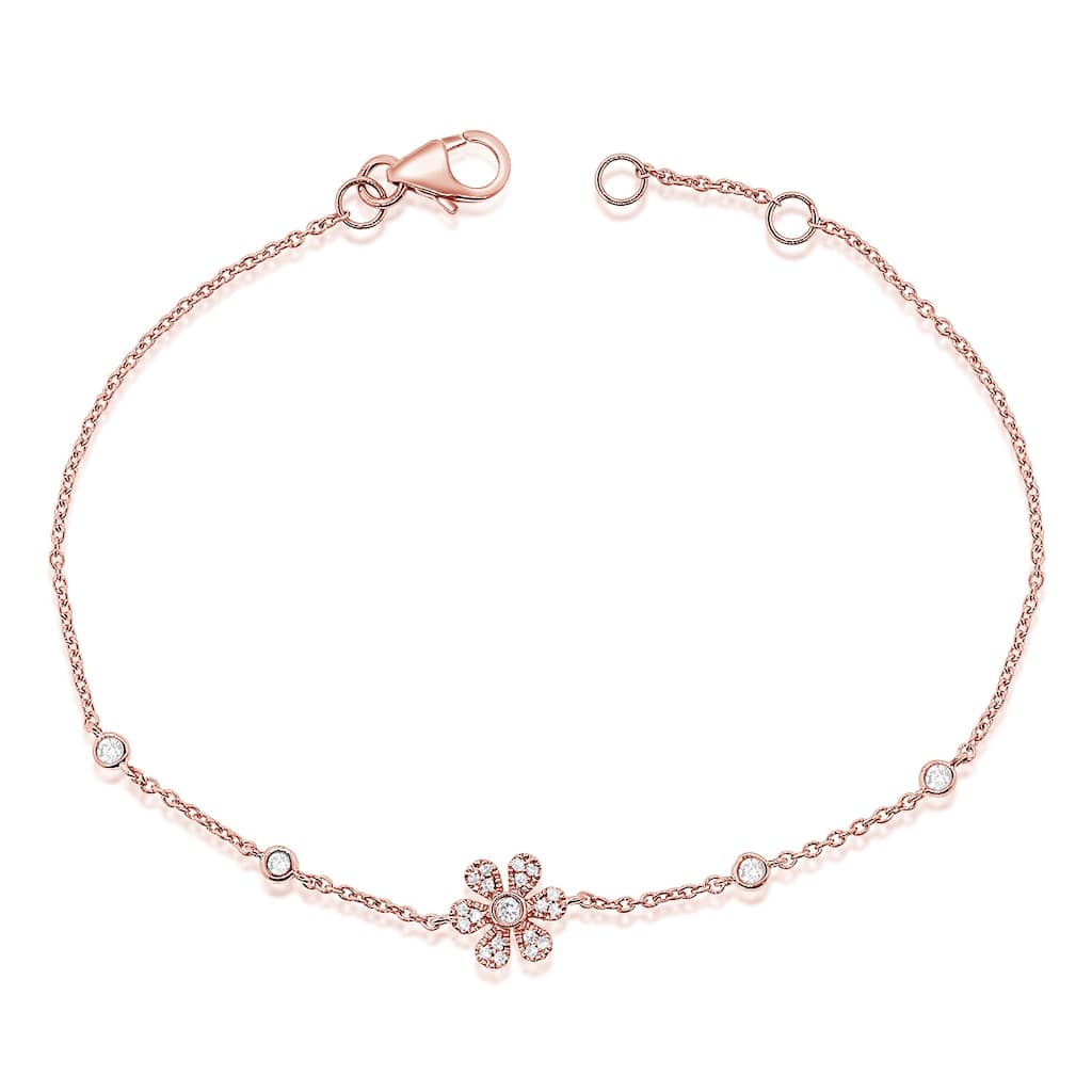 Joelle Collection Diamond Flower Adjustable Bracelet 14K Rose Gold 0.16 ct