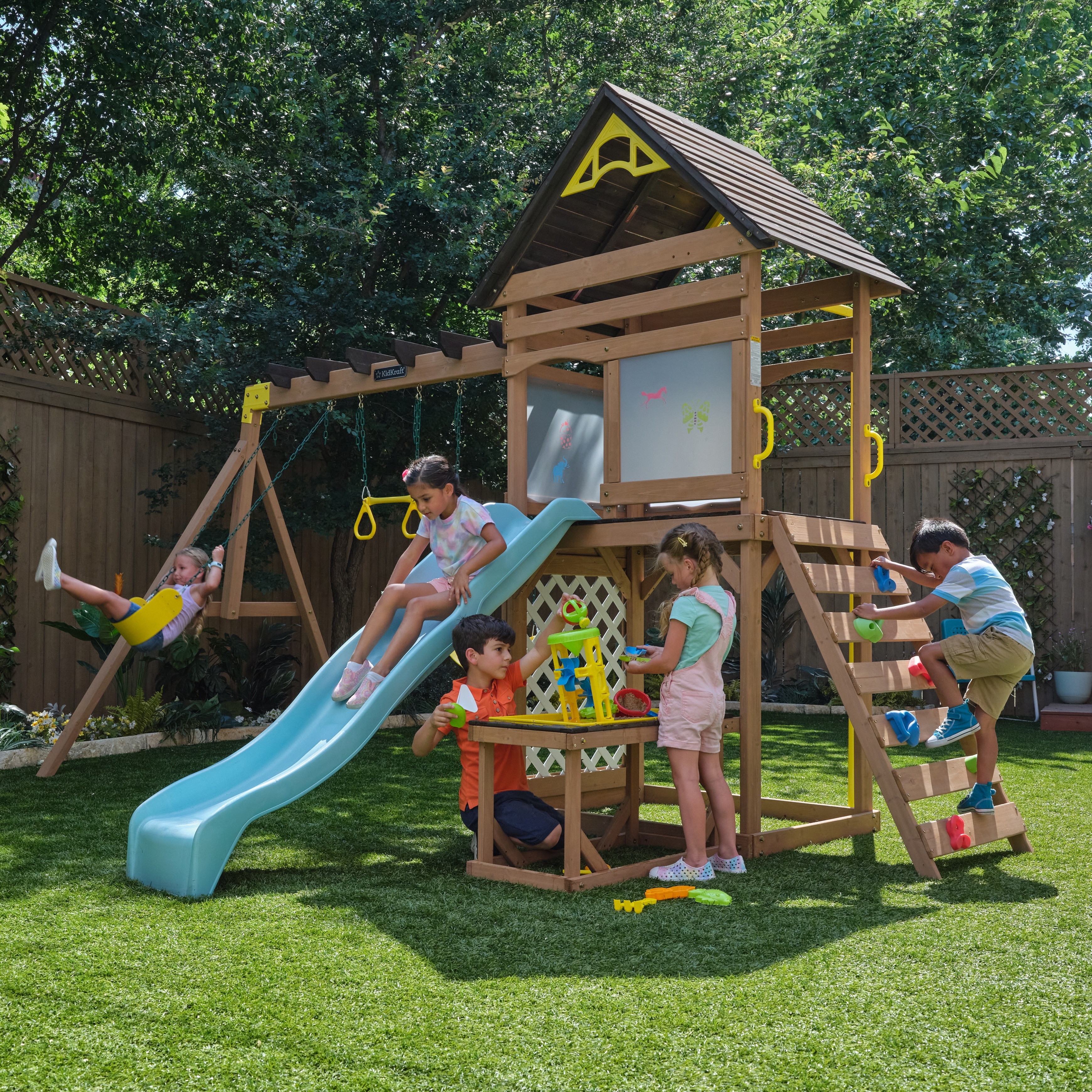 Playground Playhouse With Water Table Creative Cove Wooden Swing