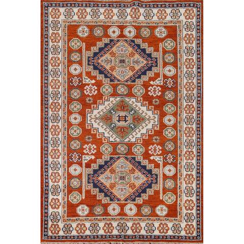 Geometric Traditional Kazak Area Rug Hand-knotted Wool Carpet - 5'4" x 7'9"