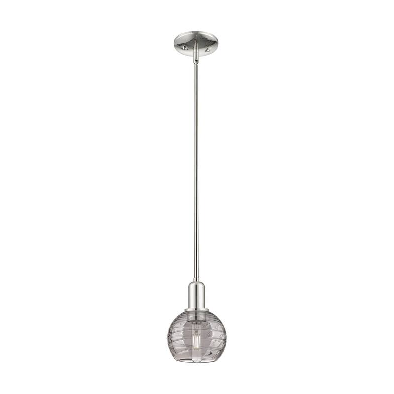 Innovations Lighting 716-1S-8-6 Athens Deco Swirl Pendant Athens Deco - Polished Nickel / Light Smoke Deco Swirl