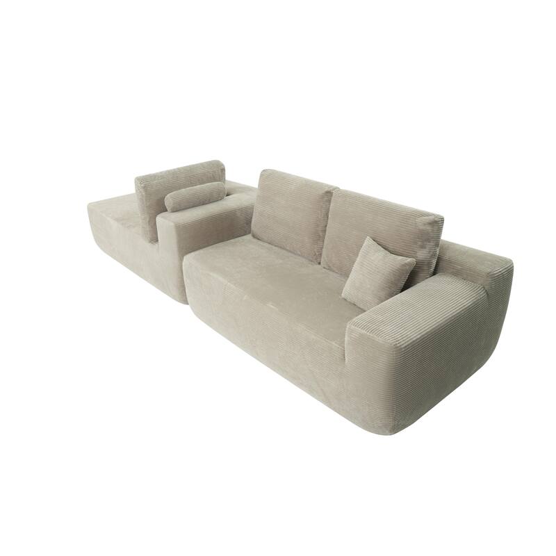 Oversized Corduroy Corner Sofa with Chaise, Boneless L-Shaped Sectional Couch, Modular Deep Seat Couches with Pillows