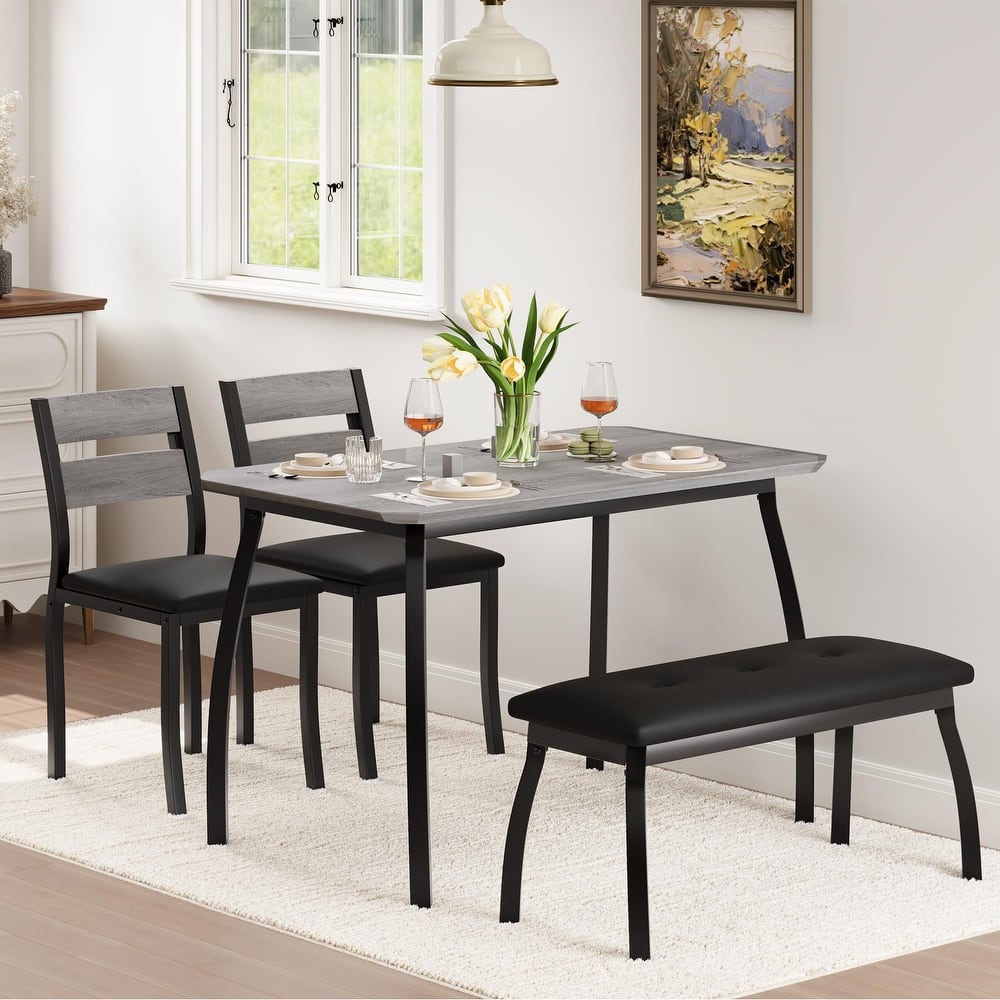 4-Piece Dining Table, With 2 Chairs and PU Upholstered Bench