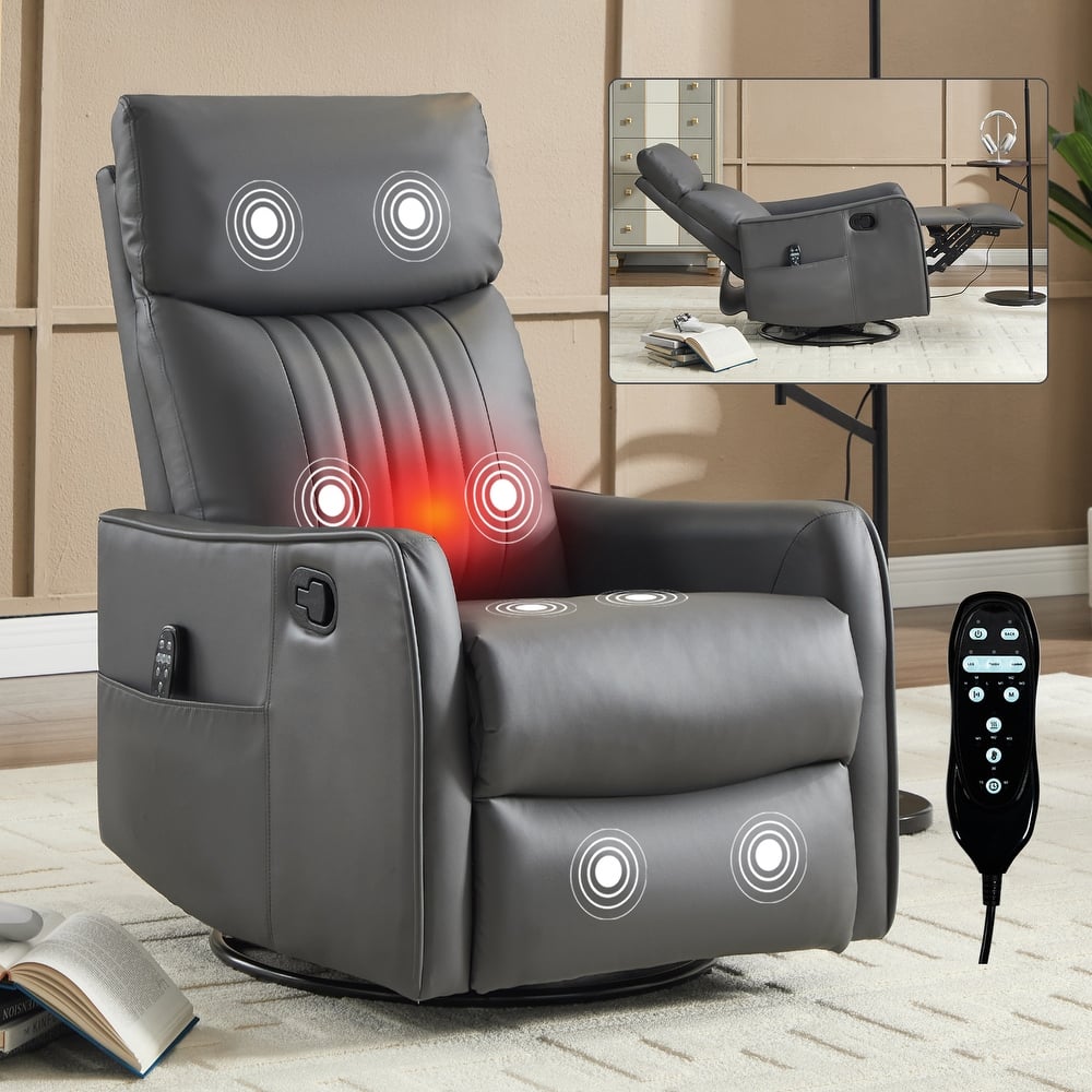 Faux Leather Heat Massage Manual Recliner Chair with Rocker and Swivel for Living Room