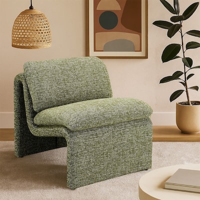 Kami Accent Chair, Curved Open Base, Armless Modern Green Boucle
