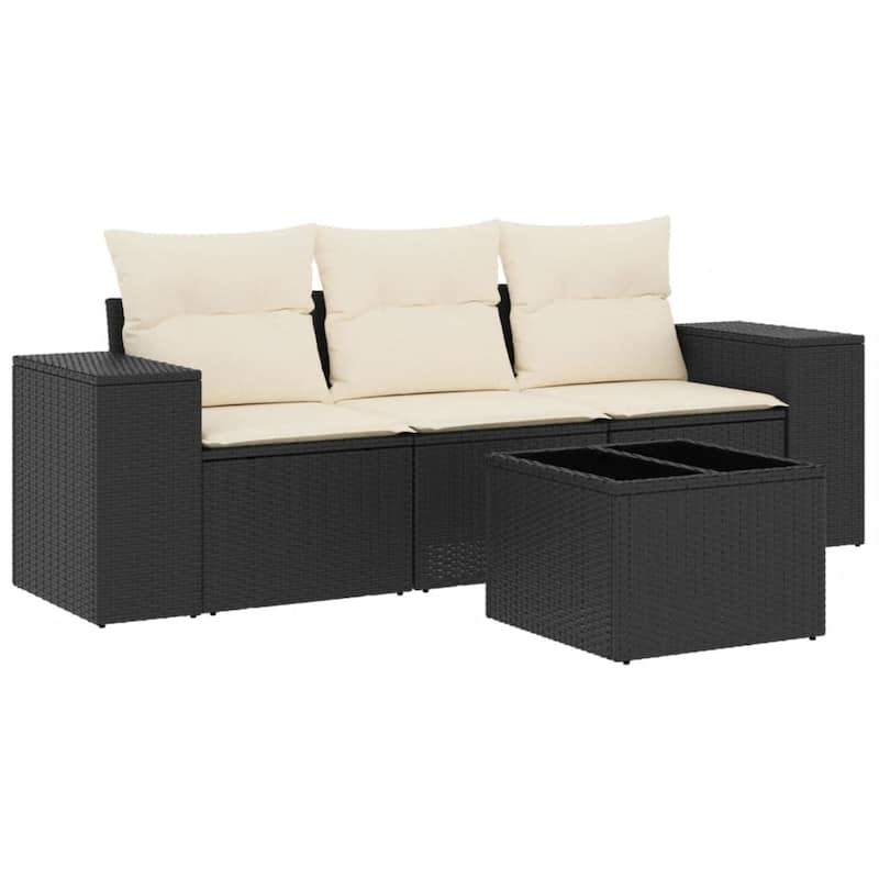 vidaXL Patio Sofa Set with Cushions Outdoor Furniture 4 Piece Poly Rattan