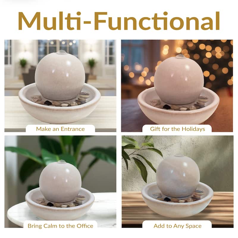 Sunnydaze Ceramic Indoor Tabletop Water Fountain with Orb - 7-Inch